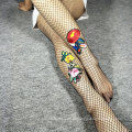 Remendos florais personalizados bordados meia-calça arrastão logotipo privado malha feminina meias